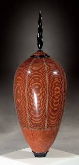 Leopardwood Holly And Dyed Maple Lidded Vessel With Ebony And Sapelle Accents Kim Blatt Woodturning Pieces Available At C Wood Turning Wood Vase Leopard Wood