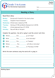 diary reading comprehension worksheets grade1to6 com