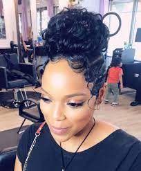 Voiceofhair On Instagram Something Different Waves And A Curly Bun By Teero Hair Ponytail Styles Black Girl Updo Hairstyles Black Hair Updo Hairstyles