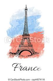 World landmarks paris france eiffel tower with flag graphic template linear design. Eiffel Tower On French Flag Watercolor Background France Tourism Card Design Canstock