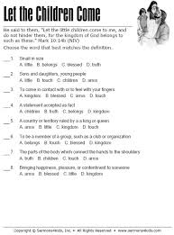 Let The Children Come Multiple Choice Quiz Pentecost Sunday School Bible Quiz Sunday School Worksheets