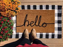 Black And White Buffalo Check Doormat Hello Doormat Hobby Lobby 1297902 In 2020 Front Door Mats Farmhouse Style Rugs Fall Decorations Porch