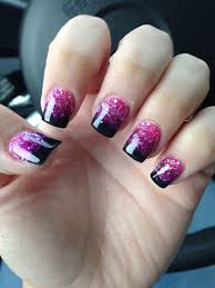 Black And Hot Pink Ombre Nails Short Square Hot Pink Fuchsia Black Ombre Nails I Just Got Them Done Today And I Love Them Black Ombre Nails Ombre Nails Nails
