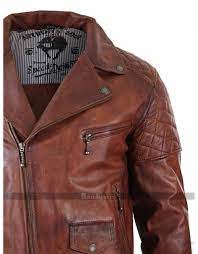 Mens Vintage Washed Tan Brown Real Leather Biker Jacket Vintage Men Washed Leather Jacket Leather Biker Jacket