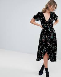 Oasis Floral Print Velvet Midi Wrap Dress Multi Wrap Around Dress Fashion Dresses