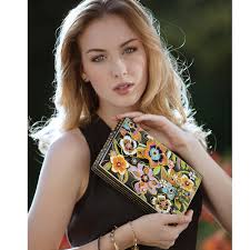 Mary Frances Blossoms Black Purple Handbag Flower Bead Chain Strap Gold Bag  NEW