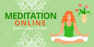 Online yoga classes promotion typography poster design. Banner For Web Page Template Meditation And Yoga Classes Online Advertising Redhead Girl Meditates And Relaxes In The Lotus Position And Mehendi Patterns For Design Stock Vector Flat Illustration Royalty Free Cliparts