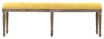 Louis Tufted Bench Yellow Linen Farmhouse Upholstered Benches By Hedgeapple