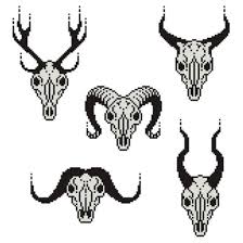 Pixel Animal Skulls N 1 Set Of 5 Sticker By M P Cross Stitch Skull Pixel Art Pattern Cross Stitch Patterns