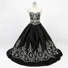 Gothic Black Wedding Gowns Satin Silver Embroidery Strapless Country Western Bride Bridal Dresses Crystal Real Photo R Black Wedding Gowns Evening Attire Gowns