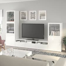 Besta Tv Storage Combination Glass Doors White Selsviken High Gloss White Clear Glass Ikea In 2020 Ikea Living Room Ikea Tv Unit Ikea Tv Wall Unit