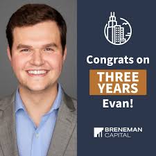 🎉 Celebrating Three Successful Years with Evan Dillon, Vice President at  Breneman Capital We're marking a milestone with Evan Dillon as he completes  his third year as Vice President at Breneman Capital.