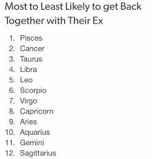 Because their fathers were good friends, they've also been friends since they were young. Most To Least Likely To Get Back Together With Their Ex I Agree I Kept Going Back To One Horoscope Quotes Cancer Quotes Gemini