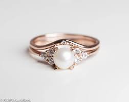 14k Rose Gold Engagement Ring Pearl Engagement Ring Etsy Pearl Engagement Ring Rose Gold Engagement Ring Set 14k Rose Gold Engagement Rings