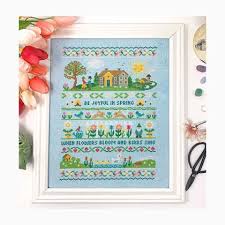 Tiny modernist cross stitch, toronto, ontario. Spring Band Sampler From Tiny Modernist Inc Cross Stitch Charts Cross Stitch Charts Casa Cenina