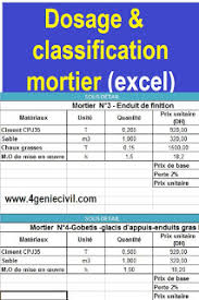 Dosage Classification Formulation De Mortier Sur Excel Classification Autocad Excel
