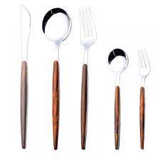 Wooden Handle Stainless Steel Dinnerware Gold-Plateing Western Food Fork  Spoon Knife Tableware - Walmart.com