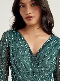 Buy Maya Green Stripe Embellished Long Sleeve Wrap Maxi Dress from Next  Luxembourg