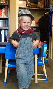 Diy Train Engineer Costume For 2 Year Old Overalls From Thrift Store And We Had Old Halloween Costumes Boys Halloween Costumes Diy Toddler Halloween Costumes