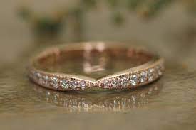 Bow Tie Shaped Diamond Wedding Band With Milgrain 14k Rose Gold Hybrid Prong Channel Set Diamonds 1 2 Diamond Wedding Bands Channel Set Diamond Dove Jewelry