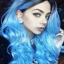 Black And Blue Wig Synthetic Wig Wavy Wavy Wig Blue Synthetic Hair Women S Ombre Hair Blue Blue Ombre Hair Dark Ombre Hair
