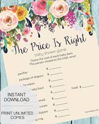 The Price Is Right Baby Shower Game Garden Flowers Baby Shower Flowers Baby Shower Guest Baby Shower Cards
