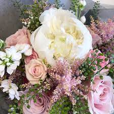 A Close Of Of Millies Bouquet From Yesterday Filled With Peonies Roses Stocks Astilbe Astrantia And Thalaspi Perfect Blooms For A Summe Astilbe Peonies Flowers