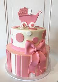Pink And White 2 Tier Baby Shower Cake By 3 Sweet Girls Cakery Pink Baby Shower Cake Baby Shower Desserts Baby Shower Cakes Girl