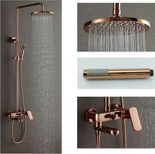 Rose Gold Polish 8 Brass Rain Shower Head Exposed Shower Faucet Set Mixer Tap Cabezal De Ducha Bano Dorado Llaves De Bano