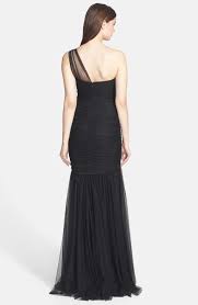 Details About Amsale One Shoulder Tulle Mermaid Gown Sz 2 360 Black