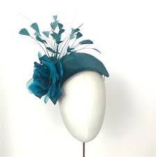 High quality, realistic artificial flowers. Teal Velvet Low Crown With Silk Flowers And Feather Spray Beverley Edmondson Millinery