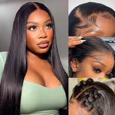 Amazon.com : LEOSA Straight 13x4 Lace Front Wig Black Pre Plucked Glueless  Wigs for Women Long Haired Wig Straight 13x4 HD Transparent Frontal Wig ...