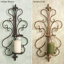 Antique pair of bronze wall sconce candelabras w. Carabella Hurricane Wall Sconce Pair