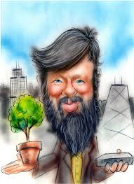 Caricature Aubrey John Weston Harrison with Tree in Pot and Eco-Cement Brick ... - JohnHarrisonPotandBuilding060405