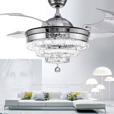 42 Crystal Ceiling Fan With Lights Remote Chandelier Fixture Retractable Invisible Blades 3 Color Changes Lighting Decors Ceiling Fans Aliexpress