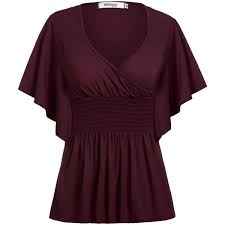 Meaneor Womens Plus Size Slimming V Neck Smocked Empire