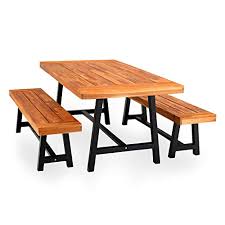 Choose from⭐wooden benches ⭐benches with storage ⭐solid wood benches ⭐upholstered benches ⭐compact benches. Buy Phi Villa Outdoor Table Bench Set Of 3 1 Wood Dining Table 2 Wooden Benches Premium Acacia Wood Patio Furniture Set For Porch Balcony Deck Teak Color Online In Indonesia B08fhrcz2y