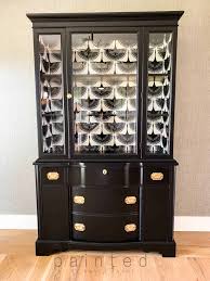 Home styles large buffet of buffets and hutch with cherry finish with natural wood top, three utility drawers, two framed cabinet doors, optional wine storage, plexiglas doors, plenty of adjustable storage. Black Painted China Cabinet Painted By Kayla Payne