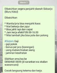 Gaji harian di surabaya cari di antara 19.200+ lowongan kerja terbaru pekerjaan penuh waktu, sementara dan paruh waktu langganan informasi lowongan kerja cepat & gratis pemberi kerja terbaik di surabaya kerja: Lowongan Kerja Sidoarjo Surabaya Dan Sekitarnya Posts Facebook