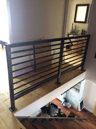 Contemporary stair parts, stainless steel stair parts. Custom Steel Handrail Industrial Design Consists Of 2 Square Tube 1 Angle Iron And 1 1 4 Fla Metal Handrails Stairs Design Metal Handrails For Stairs