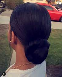 Slicked Ponytail With Bun Ponytail With Extension Full Twisted Bun Sleek Bun Hairstyles Natural Hair Styles Slick Ponytail