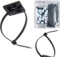 Strong Self Adhesive Wire Clips Cable Zip Tie Mounts 1" with 8 Inch Zipties  Black UV Protection Outdoor 100 Pcs,Sticky Wire Fasteners Cable Guide ...