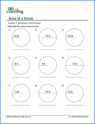 Grade 5 Geometry Worksheets Area Of Circles K5 Learning Geometry Worksheets Area Of A Circle Circle Math