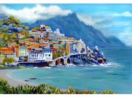 Amalfi Coast Italy Coast Italian Seascape Blue Green Original Painting Canvas Art Colorful Italy Art Italy Coast Art