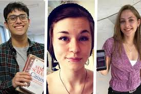 Sohaib Hassan (left), Isobel Marshall-Andrews (centre) and Lleucu Lane  (right). Image: Grwp Llandrillo Menai.