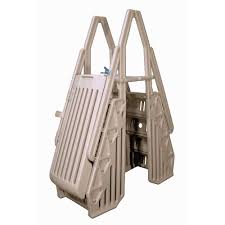 The Vinyl Works Neptune A Frame Entry System For Above Ground Pools In Taupe Ne115t The Home Depot Above Ground Pool Steps Above Ground Pool Ladders Pool Steps