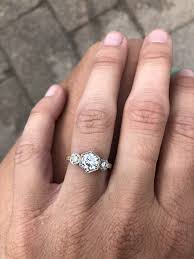 Hexagon Diamond Three Stone Ring Wedding Rings Vintage Wedding Rings Unique Hexagon Engagement Ring