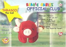 Ty Beanie Babies Bboc Card Series 1 Birthday Blue Tabasco The Bull Bbtoystore Com Toys Plush Trading Cards Action Figures Games Online Retail Store Shop Sale