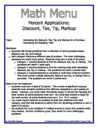 Math Menu Percent Applications Tax Tip Discount And Markup Word Problems This Math Menu Is Comprised Of 15 Word Problems Math College Student Discounts