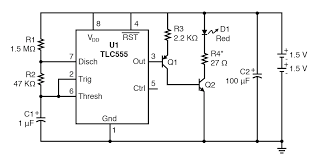 Each mode of operation indicates a circuit diagram and its output. Cmos 555 Long Duration Red Led Flasher 555 Timer Circuits Electronics Textbook